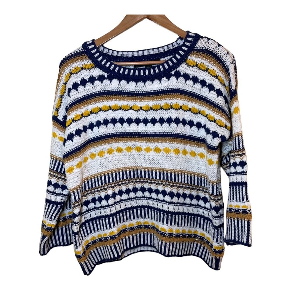 Marc New York Geometric Striped Sweater Blue Yellow Medium